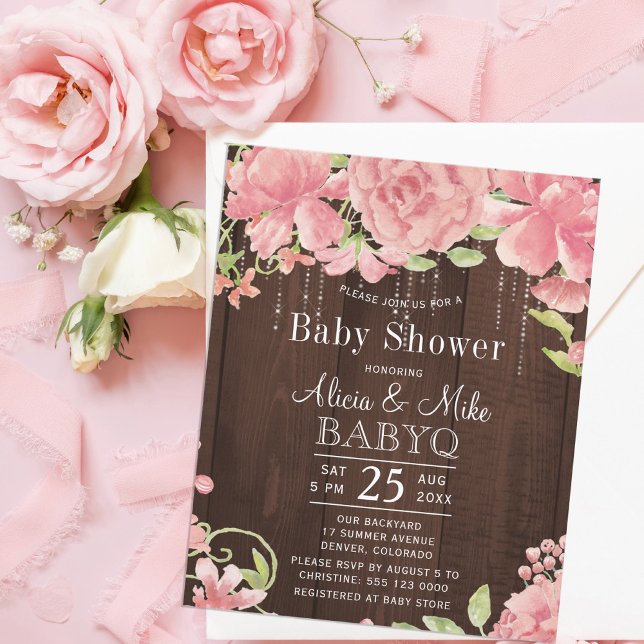 Rustic backyard pink baby shower budget invitation (Creator Uploaded)