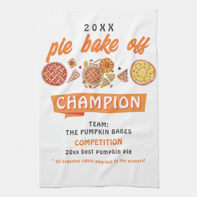 Rustic Bake Off Pumpkin Pie Competition Champion Tea Towel (Vertical)