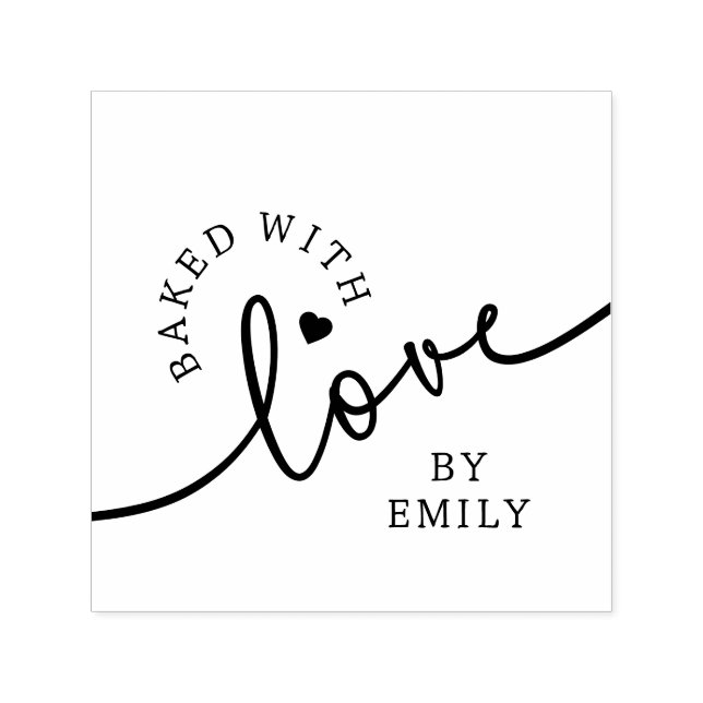 Rustic Baked with Love Script Heart Handmade Self-inking Stamp (Design)