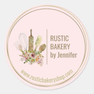 Rustic Bakery Chef circle frame cute blush kitchen Classic Round Sticker