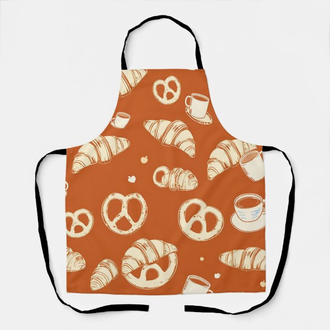 Rustic Bakery Croissants and Pretzels Hand-Drawn  Apron (Front)