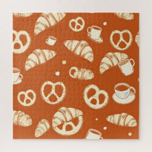 Rustic Bakery Croissants and Pretzels Hand-Drawn Jigsaw Puzzle