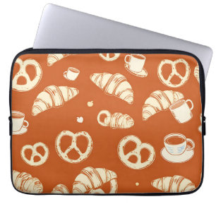 Rustic Bakery Croissants and Pretzels Hand-Drawn Laptop Sleeve