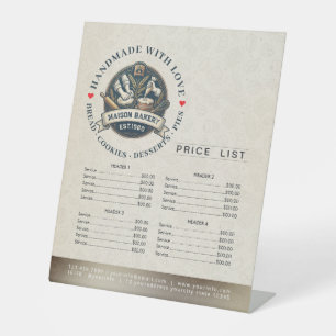 Rustic Bakery Store Pastry Dessert Cake Price List Pedestal Sign