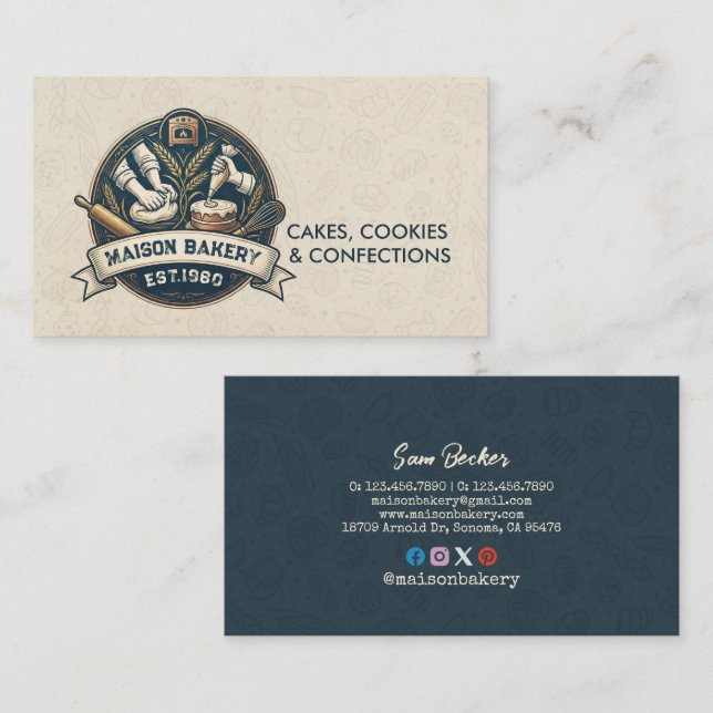 Rustic Bakery Store Pastry Dessert Sweet Cake Shop Business Card (Front/Back)