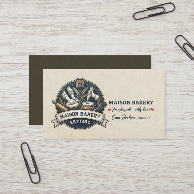 Rustic Bakery Store Pastry Dessert Sweet Cake Shop Business Card (Front/Back In Situ)