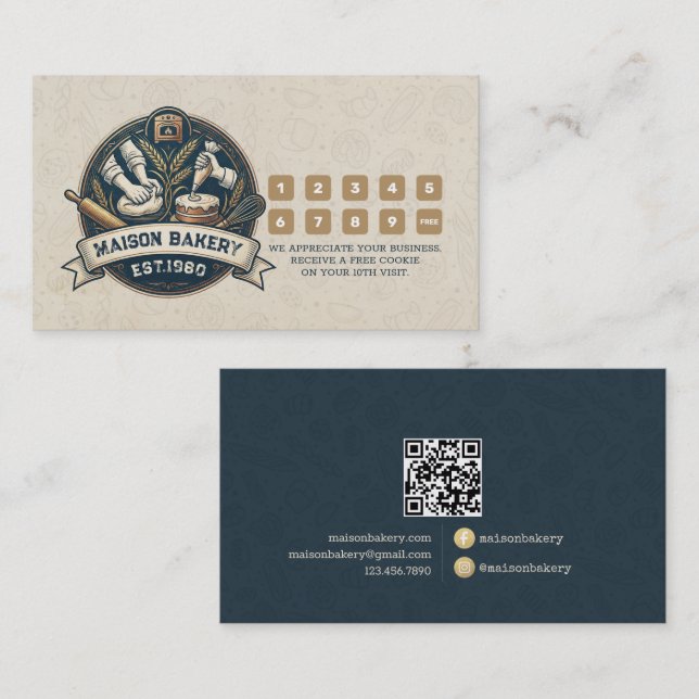 Rustic Bakery Store Pastry Dessert Sweet Cake Shop Loyalty Card (Front/Back)