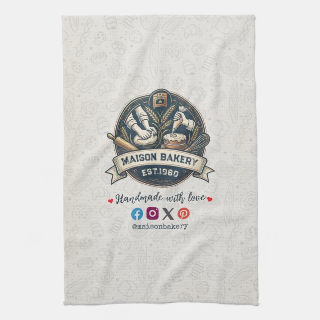Rustic Bakery Store Pastry Dessert Sweet Cake Shop Tea Towel (Vertical)