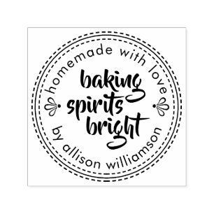 Rustic Baking Spirits Bright Christmas Holiday Self-inking Stamp