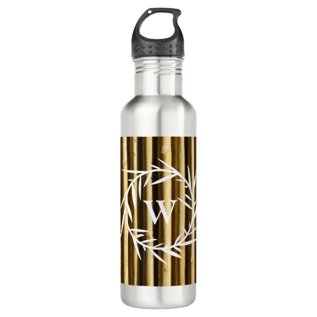 Rustic Bamboo Monogram Vertical Lines Pattern 710 Ml Water Bottle (Front)