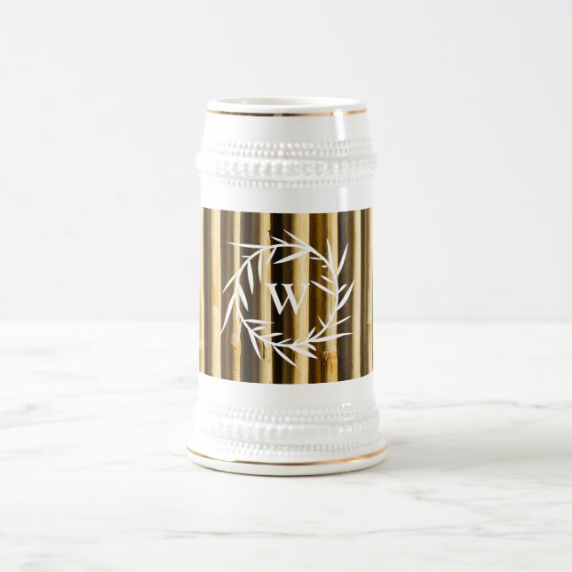 Rustic Bamboo Monogram Vertical Lines Pattern Beer Stein (Center)