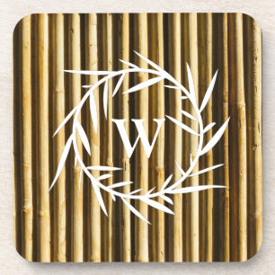 Rustic Bamboo Monogram Vertical Lines Pattern Coaster