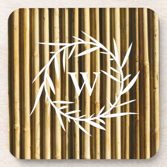 Rustic Bamboo Monogram Vertical Lines Pattern Coaster (Front)
