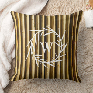 Rustic Bamboo Monogram Vertical Lines Pattern Cushion