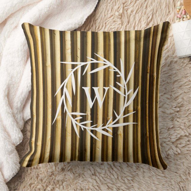 Rustic Bamboo Monogram Vertical Lines Pattern Cushion (Blanket)