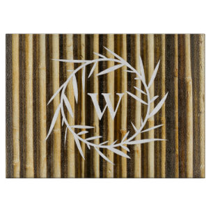 Rustic Bamboo Monogram Vertical Lines Pattern Cutting Board