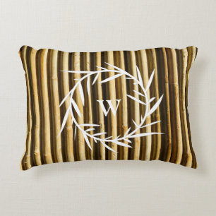 Rustic Bamboo Monogram Vertical Lines Pattern Decorative Cushion