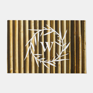 Rustic Bamboo Monogram Vertical Lines Pattern Doormat