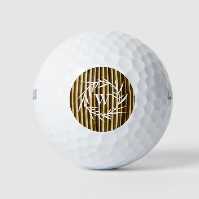 Rustic Bamboo Monogram Vertical Lines Pattern Golf Balls (Front)
