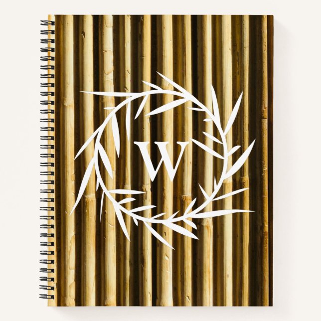 Rustic Bamboo Monogram Vertical Lines Pattern Notebook (Front)