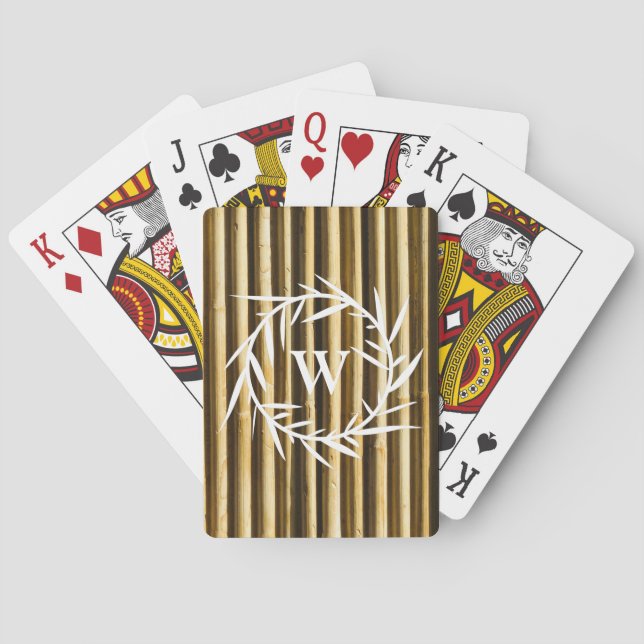 Rustic Bamboo Monogram Vertical Lines Pattern Playing Cards (Back)