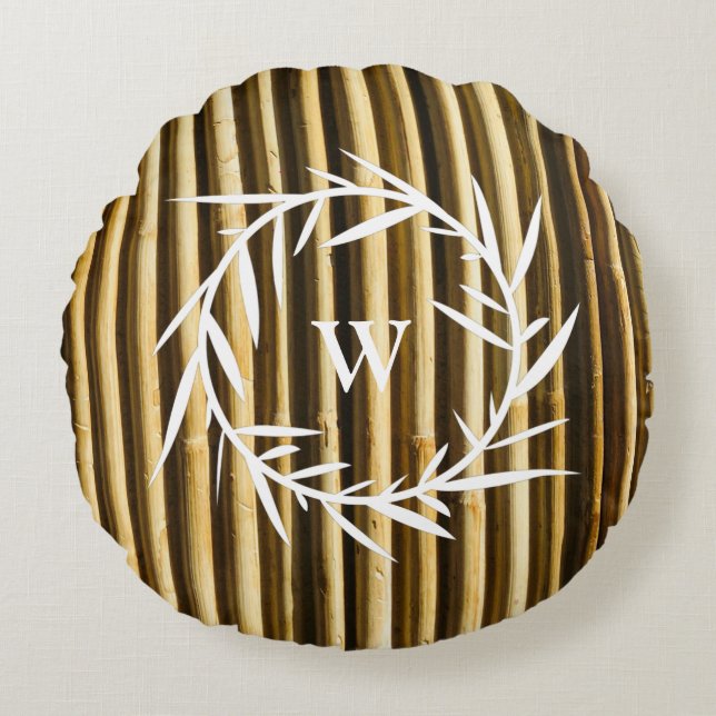 Rustic Bamboo Monogram Vertical Lines Pattern Round Cushion (Front)