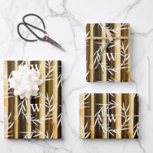 Rustic Bamboo Monogram Vertical Lines Pattern Wrapping Paper Sheet