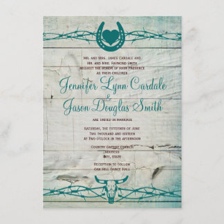 Rustic Barbed Wire Horseshoe Wedding Invitations