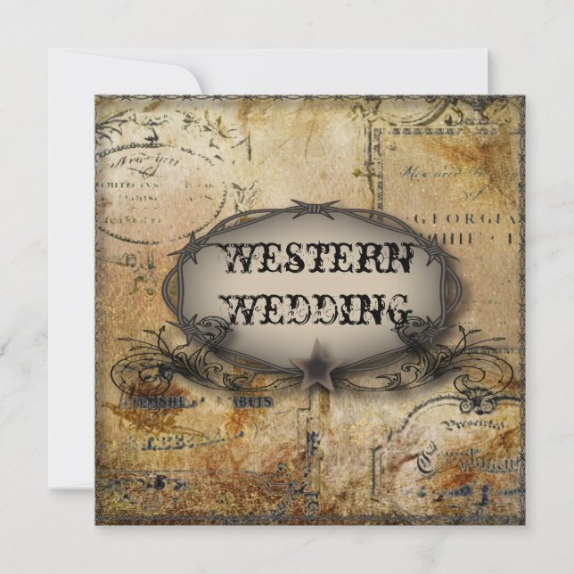 rustic barbed wire western country cowboy wedding invitation (Front)