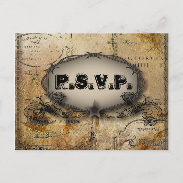 rustic barbed wire western country cowboy wedding invitation postcard (Front)