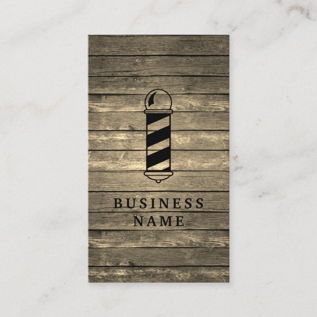 Rustic Barber Shop Wood Business Card (Front)