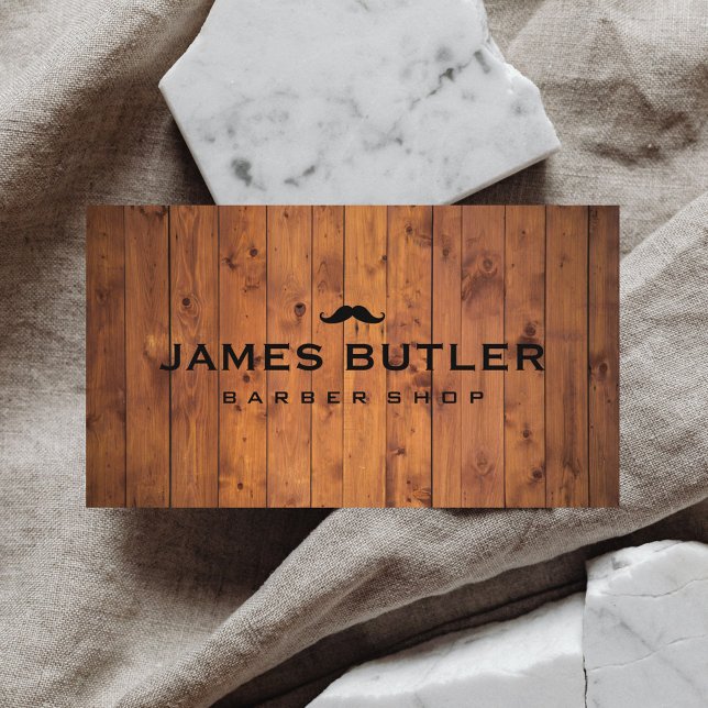 Rustic Barber Shop Wood Business Card (Creator Uploaded)
