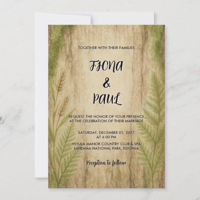Rustic Bark and Moss Forest Wedding Invitation (Front)