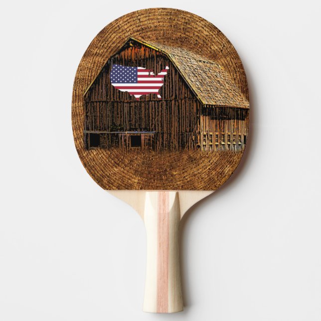 Rustic Barn American Flag Ping Pong Paddle (Front)