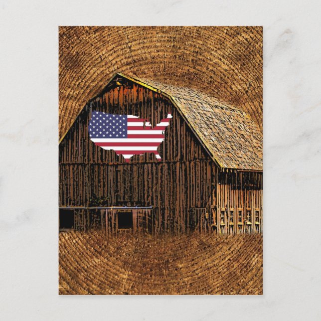 Rustic Barn American Flag Postcard (Front)