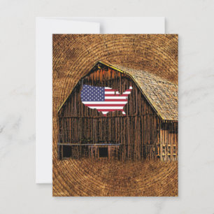 Rustic Barn American Flag RSVP Card