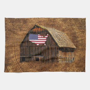 Rustic Barn American Flag Tea Towel