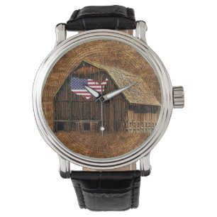 Rustic Barn American Flag Watch