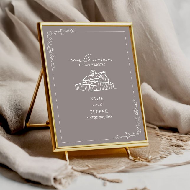 Rustic Barn Amethyst Grey Fall Wedding Welcome Poster (Creator Uploaded)