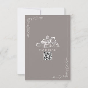 Rustic Barn Amethyst Grey QR Code Wedding RSVP Card