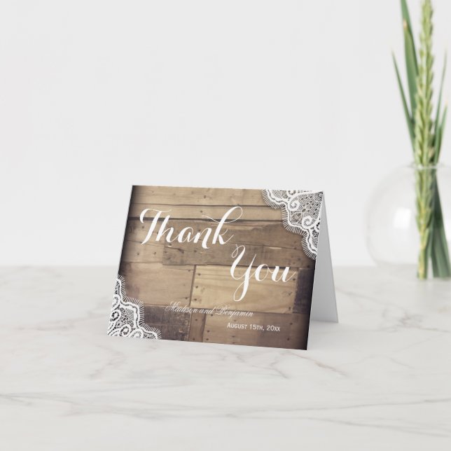 Rustic Barn and Lace Wedding Thank You Cards (Front)