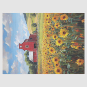 Rustic Barn and Sunflower Field Painting Decoupage Tissue Paper