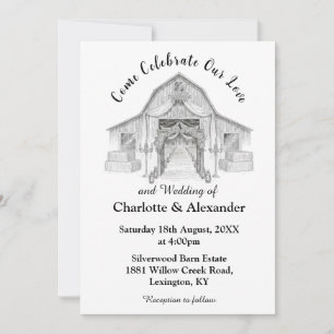 Rustic Barn Black and White Wedding Invitation