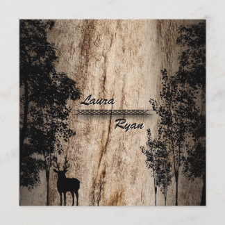 Rustic Barn Board Deer & Tree Wedding Invitation