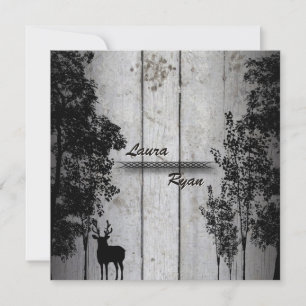 Rustic Barn Board Deer & Tree Wedding Invitation