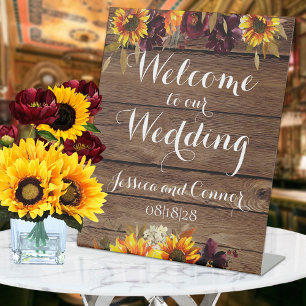 Rustic Barn Board Sun & Wine Welcome Wedding Pedestal Sign