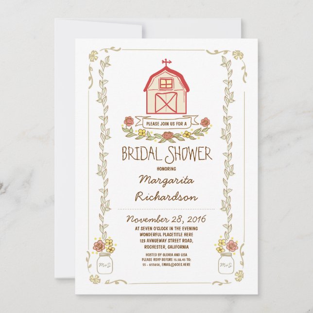 Rustic barn bridal shower invitations (Front)