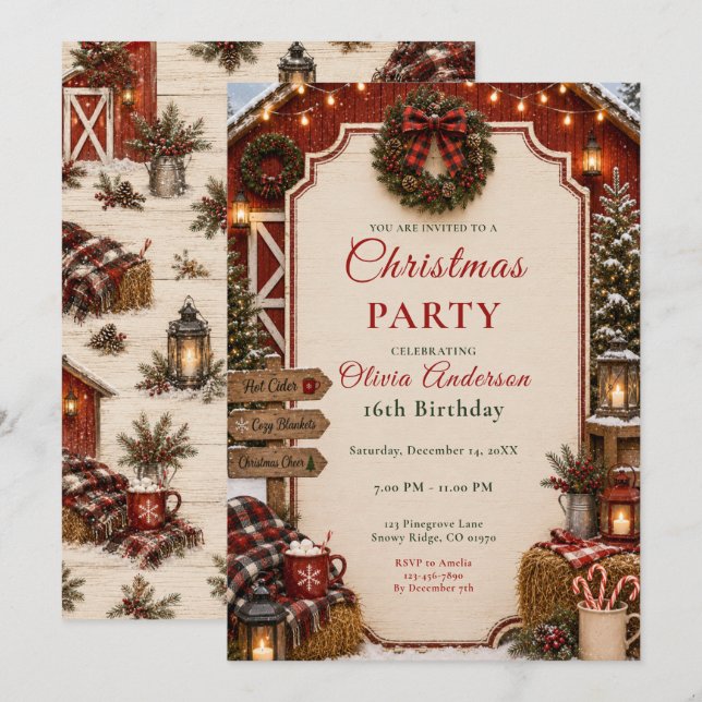 Rustic Barn Christmas Sixteen Invitation (Front/Back)