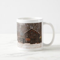 Rustic Barn & Cottage Vintage Snow Scene