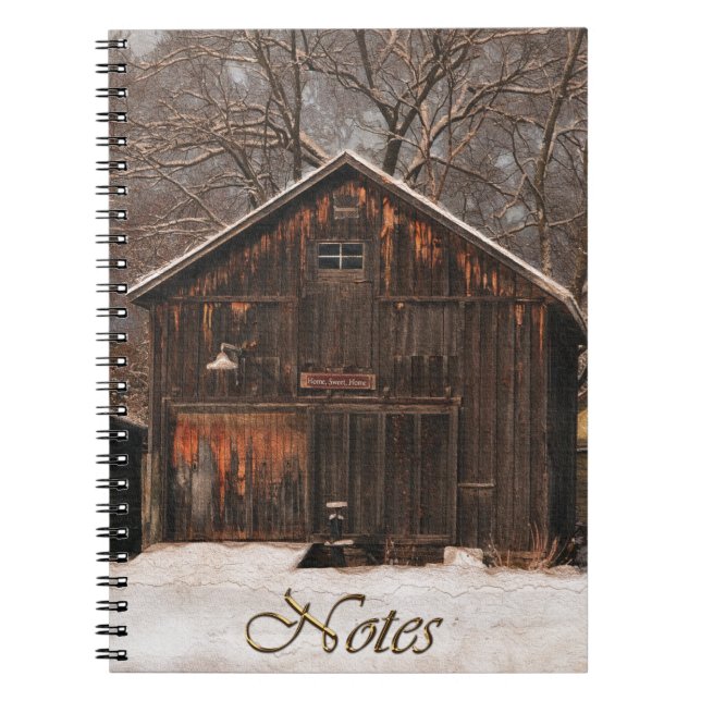Rustic Barn & Cottage Vintage Snow Scene Spiral Notebook (Front)